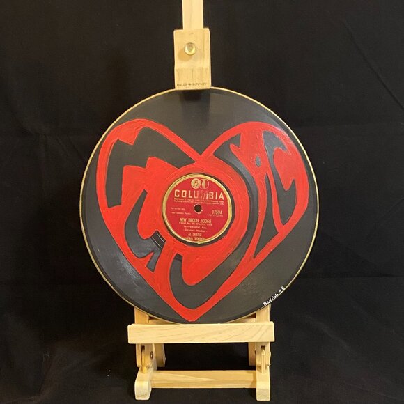 Hand painted Record - Music Heart  -1of1-  by BadAsh -Unique Decor - Picture 1 of 1